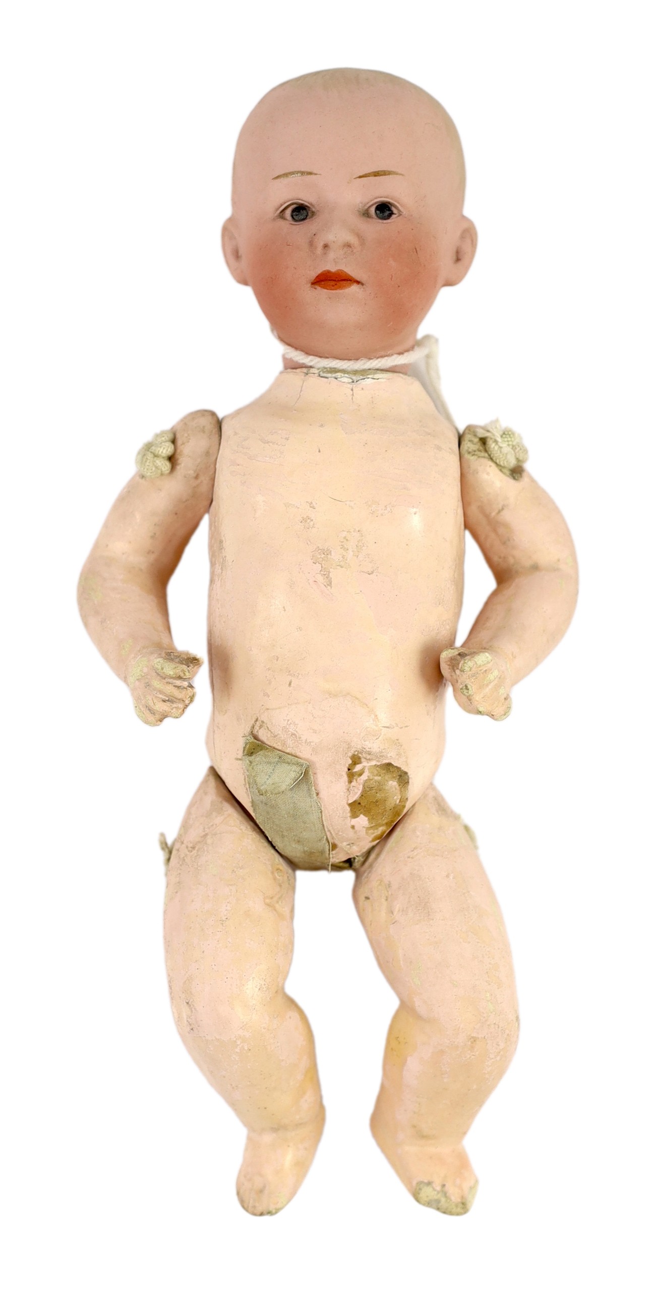 A Gebrüder Heubach bisque character boy doll, German, circa 1912, 9in.